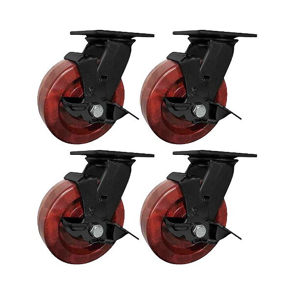 KIT 4 UN RODÍZIO GIRATÓRIO FREIO CELERON MARROM 6" 152MM