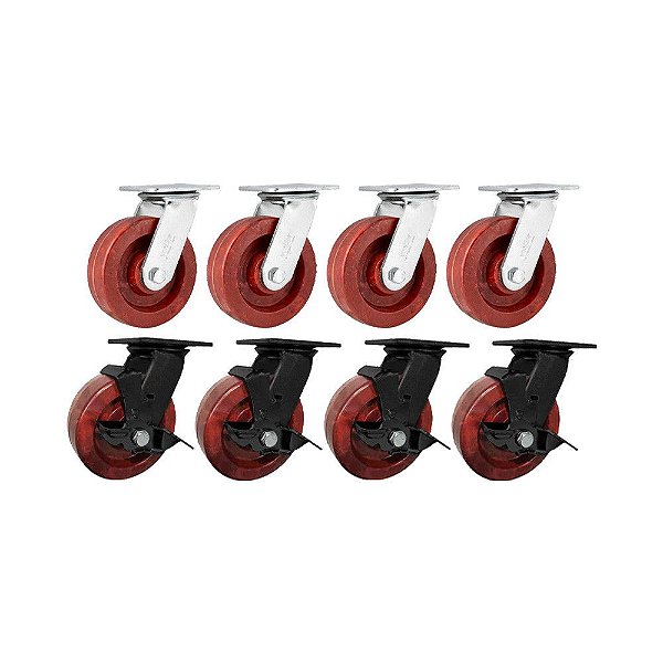 KIT 8 UN RODÍZIO GIRATÓRIO E FREIO CELERON MARROM 6" 152MM