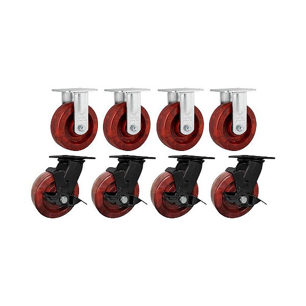 KIT 8 UN RODÍZIO FIXO GIRATÓRIO FREIO CELERON MARROM 6 152MM