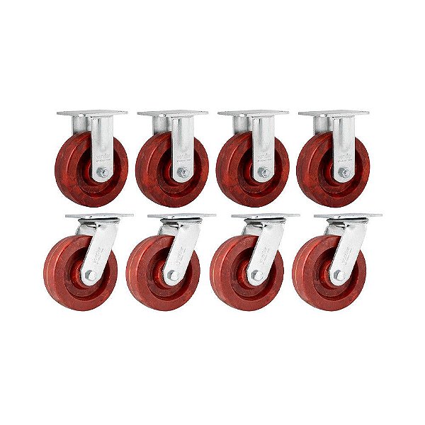 KIT 8 UN RODÍZIO FIXO E GIRATÓRIO CELERON MARROM 6" 152MM