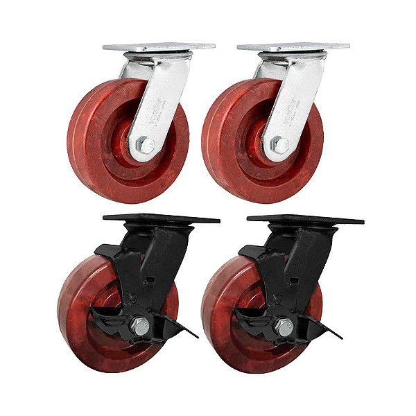 KIT 4 UN RODÍZIO GIRATÓRIO E FREIO CELERON MARROM 6" 152MM