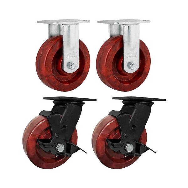 KIT 4 UN RODÍZIO FIXO GIRATÓRIO FREIO CELERON MARROM 6 152MM