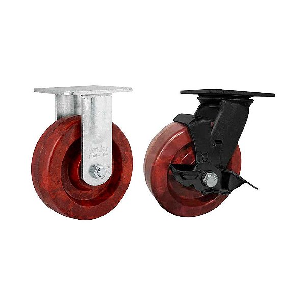 KIT 2 UN RODÍZIO FIXO GIRATÓRIO FREIO CELERON MARROM 6 152MM