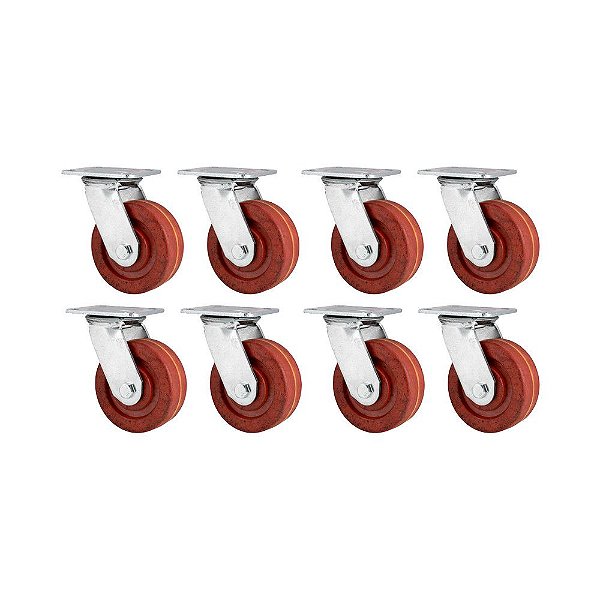 KIT 8 UN RODÍZIO RODA GIRATÓRIO CELERON MARROM 5 127MM 300KG