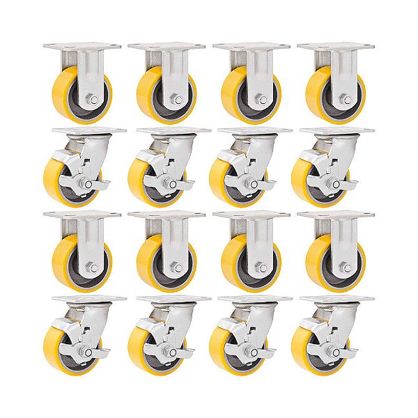 KIT16UN RODÍZIO FIXO GIRATÓRIO FREIO POLIURETAN6 152MM 300KG