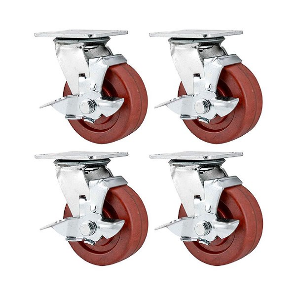 KIT 4 UN RODÍZIO GIRATÓRIO FREIO CELERON MARROM 5" 127MM