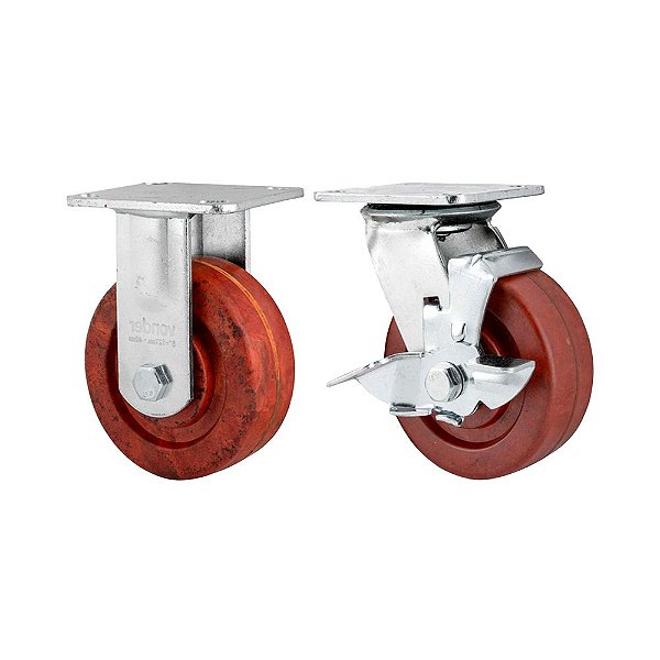 KIT 2 UN RODÍZIO FIXO GIRATÓRIO FREIO CELERON MARROM 5 127MM