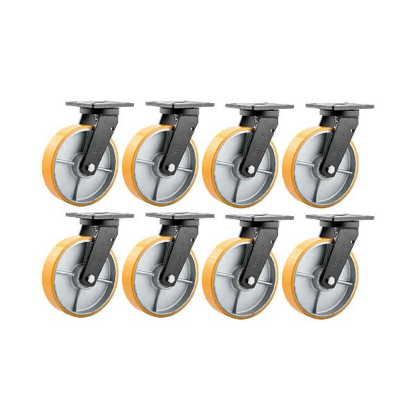 KIT 8 UN RODÍZIO RODA GIRATÓRIO POLIURETANO 8" 203MM