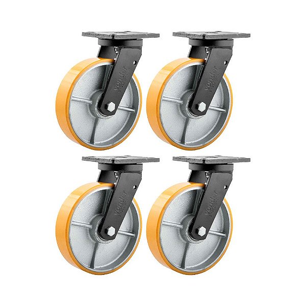 KIT 4 UN RODÍZIO RODA GIRATÓRIO POLIURETANO 8" 203MM