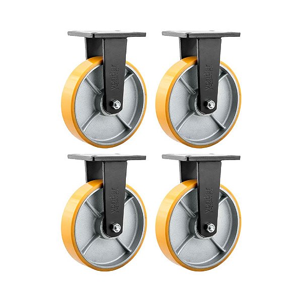KIT 4 UN RODÍZIO RODA FIXO POLIURETANO 8" 203MM