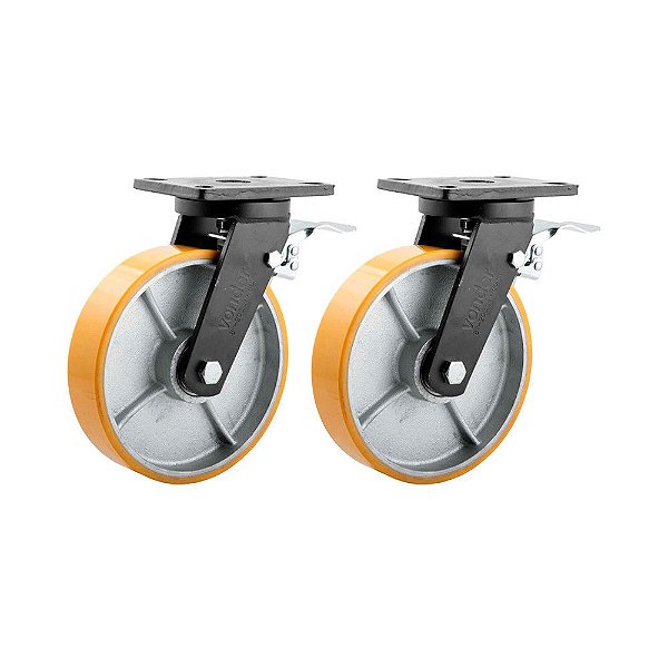 KIT 2 UN RODÍZIO GIRATÓRIO FREIO POLIURETANO 8" 203MM