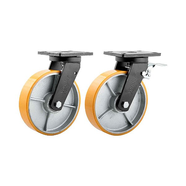 KIT 2 UN RODÍZIO GIRATÓRIO FREIO POLIURETANO 8" 203MM