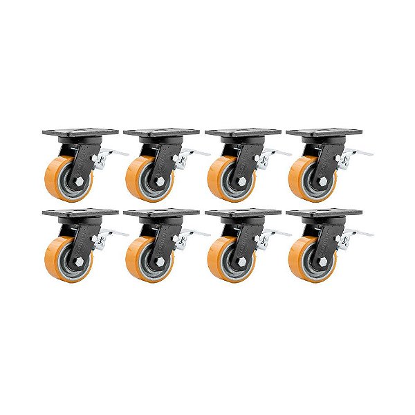 KIT 8 UN RODÍZIO RODA GIRATÓRIO FREIO POLIURETANO 5" 127MM