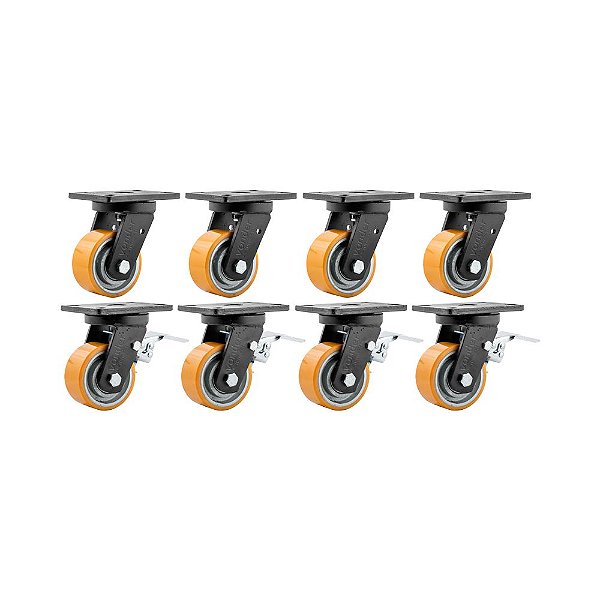 KIT 8 UN RODÍZIO RODA GIRATÓRIO FREIO POLIURETANO 5" 127MM