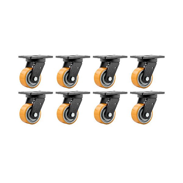 KIT 8 UN RODÍZIO RODA GIRATÓRIO POLIURETANO 4" 101MM