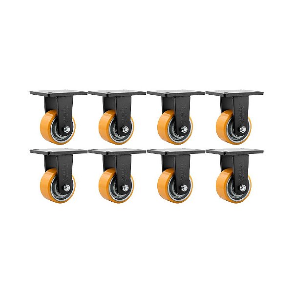 KIT 8 UN RODÍZIO RODA FIXO POLIURETANO 4" 101MM