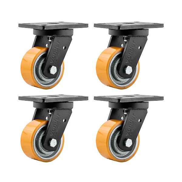 KIT 4 UN RODÍZIO RODA GIRATÓRIO POLIURETANO 4" 101MM