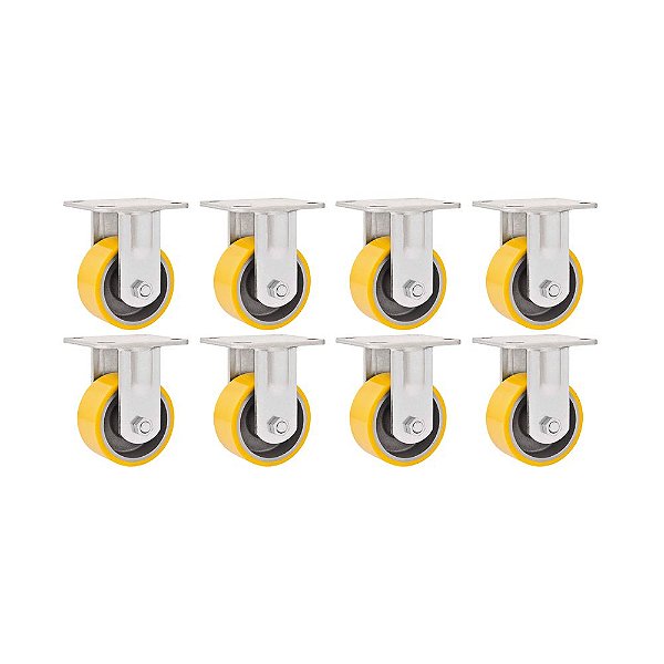 KIT 8 UN RODÍZIO RODA FIXO POLIURETANO FERRO 8" 203MM 350KG