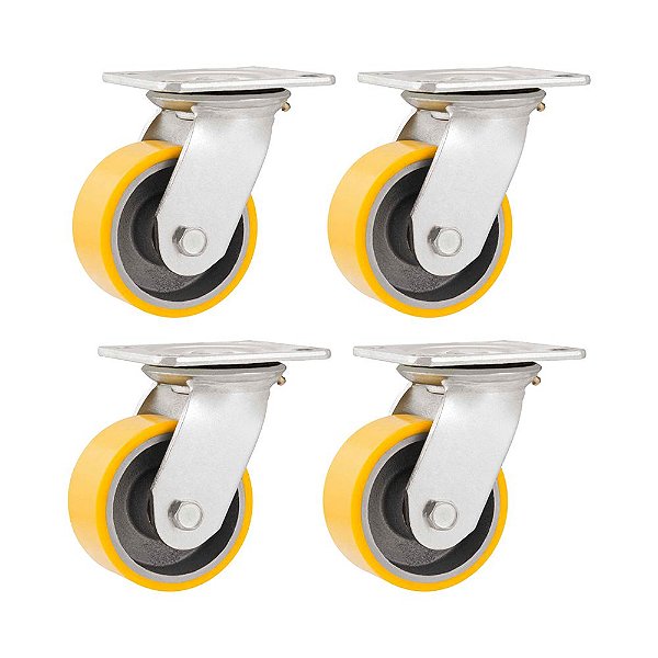 KIT 4 UN RODÍZIO RODA GIRATÓRIO POLIURETANO 8" 203MM