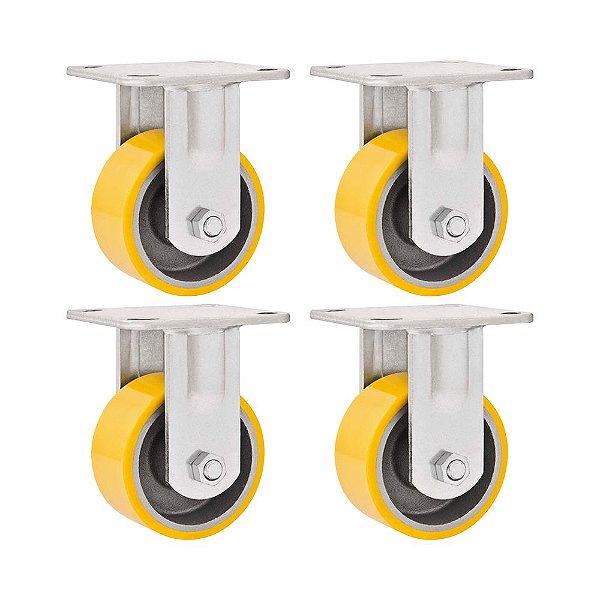 KIT 4 UN RODÍZIO RODA FIXO POLIURETANO FERRO 8" 203MM 350KG
