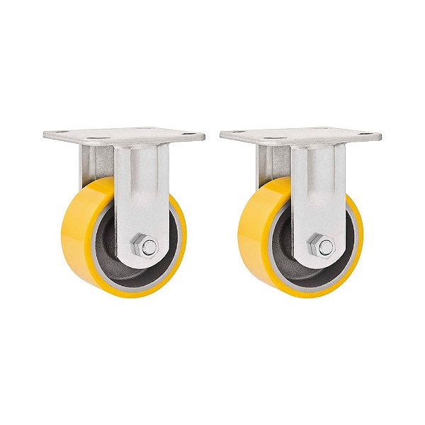 KIT 2 UN RODÍZIO RODA FIXO POLIURETANO FERRO 8" 203MM 350KG