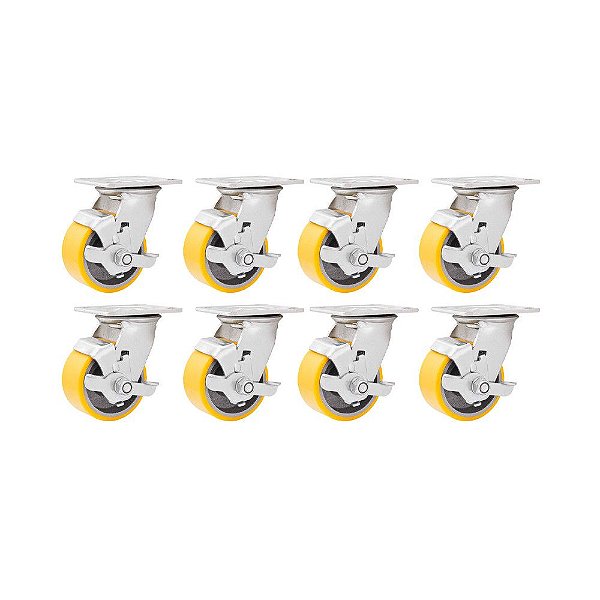 KIT 8 UN RODÍZIO GIRATÓRIO FREIO POLIURETANO 6 152MM 300KG