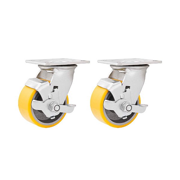 KIT 2 UN RODÍZIO GIRATÓRIO FREIO POLIURETANO 5 127MM 250KG