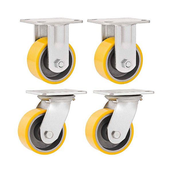 KIT 4 UN RODÍZIO FIXO GIRATÓRIO POLIURETANO 5 127MM 250KG