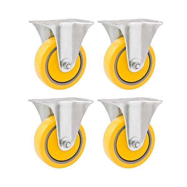 KIT 4 UN RODÍZIO RODA FIXO PVC AMARELA AÇO 5" 127MM