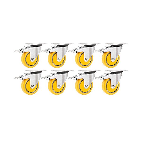 KIT 8 UN RODÍZIO RODA GIRATÓRIO FREIO PVC AMARELA 4" 101MM