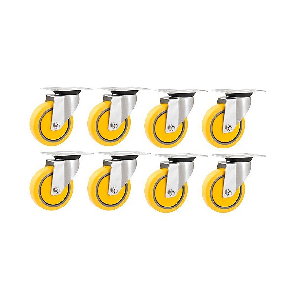 KIT 8 UN RODÍZIO RODA GIRATÓRIO PVC AMARELA 3" 76MM