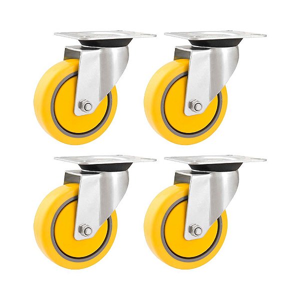 KIT 4 UN RODÍZIO RODA GIRATÓRIO PVC AMARELA 3" 76MM
