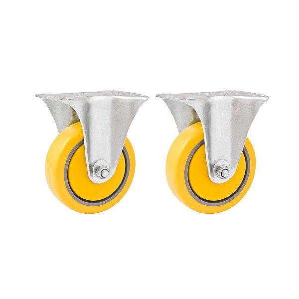 KIT 2 UN RODÍZIO RODA FIXO PVC AMARELA AÇO 3" 76MM