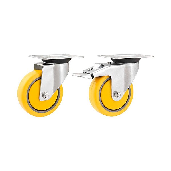 KIT 2 UN RODÍZIO RODA GIRATÓRIO E FREIO PVC AMARELA 3" 76MM