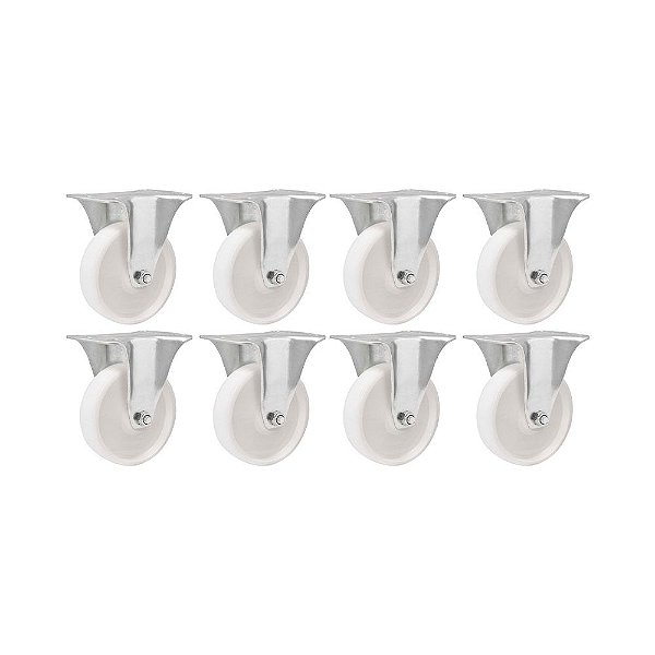 KIT 8 UN RODÍZIO RODA FIXO NYLON AÇO ZINCADO 4" 101MM 130KG
