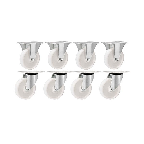 KIT 8 UN RODÍZIO RODA FIXO E GIRATÓRIO  NYLON 4" 101MM 130KG