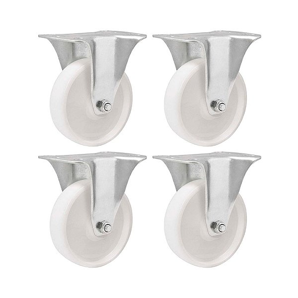 KIT 4 UN RODÍZIO RODA FIXO NYLON AÇO ZINCADO 4" 101MM 130KG