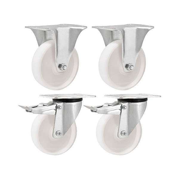 KIT 4 UN RODÍZIO FIXO GIRATÓRIO FREIO NYLON 4" 101MM 130KG