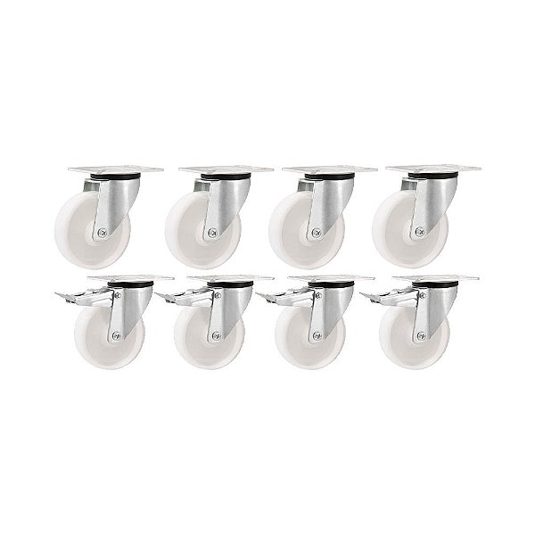 KIT 8 UN RODÍZIO RODA GIRATÓRIO E FREIO NYLON 3" 76MM 100KG