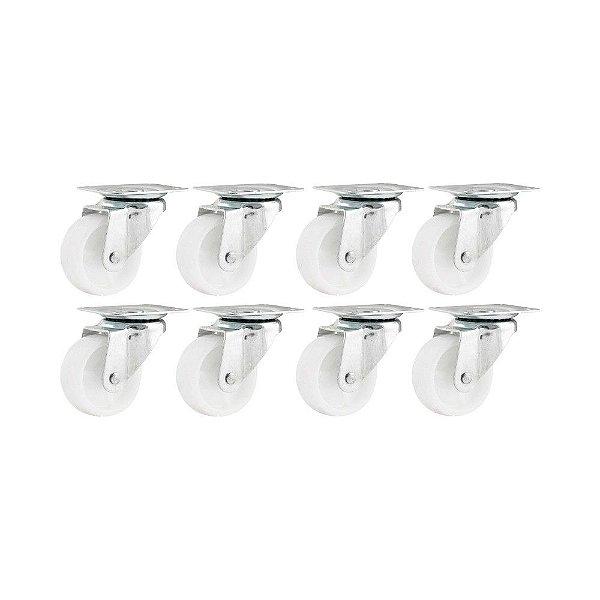 KIT 8 UN RODÍZIO RODA GIRATÓRIO NYLON AÇO 2" 50MM 60KG