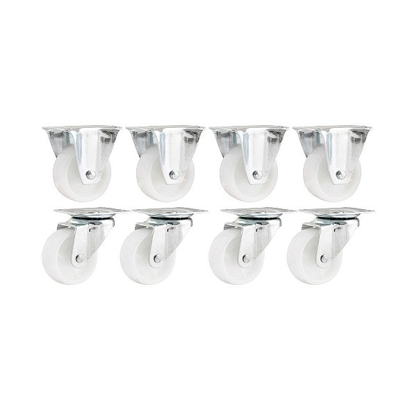 KIT 8 UN RODÍZIO RODA FIXO E GIRATÓRIO  NYLON 2" 50MM 60KG