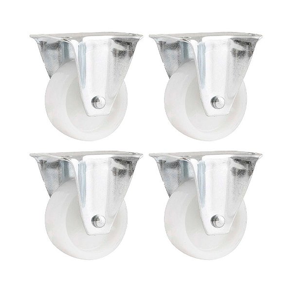 KIT 4 UN RODÍZIO RODA FIXO NYLON AÇO ZINCADO 2" 50MM 60KG