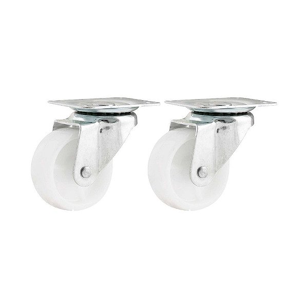 KIT 2 UN RODÍZIO RODA GIRATÓRIO NYLON AÇO 2" 50MM 60KG