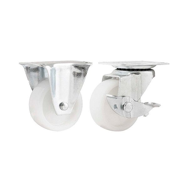 KIT 2 UN RODÍZIO FIXO GIRATÓRIO FREIO NYLON 2 50MM 60KG