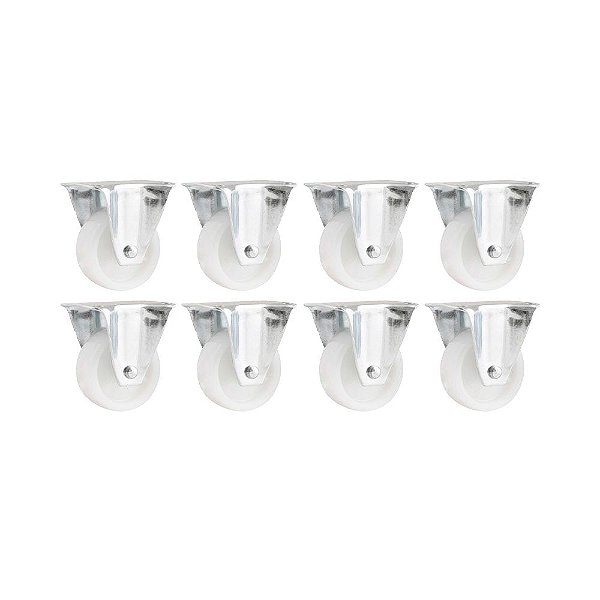 KIT 8 UN RODÍZIO RODA FIXO NYLON AÇO ZINCADO 1" 25MM 10KG