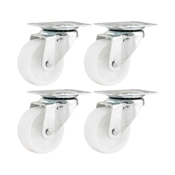 KIT 4 UN RODÍZIO RODA GIRATÓRIO NYLON AÇO 1" 25MM 10KG