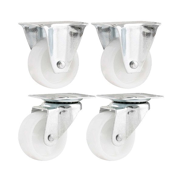 KIT 4 UN RODÍZIO RODA FIXO E GIRATÓRIO NYLON 1" 25MM 10KG