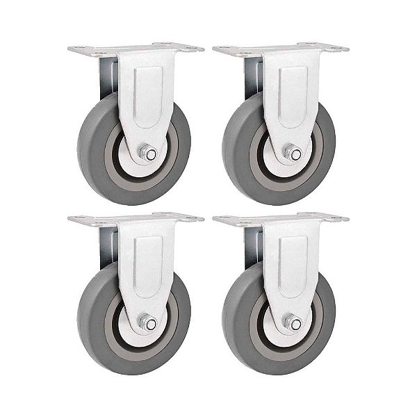 KIT 4 UN RODÍZIO RODA FIXO BORRACHA PVC CINZA  4" 101MM
