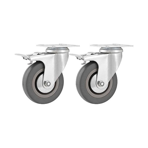 KIT 2 UN RODÍZIO RODA GIRATÓRIO FREIO PVC CINZA 4" 101MM