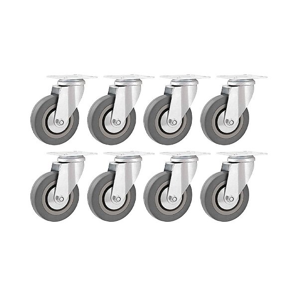 KIT 8 UN RODÍZIO RODA GIRATÓRIO BORRACHA PVC CINZA 3" 76MM